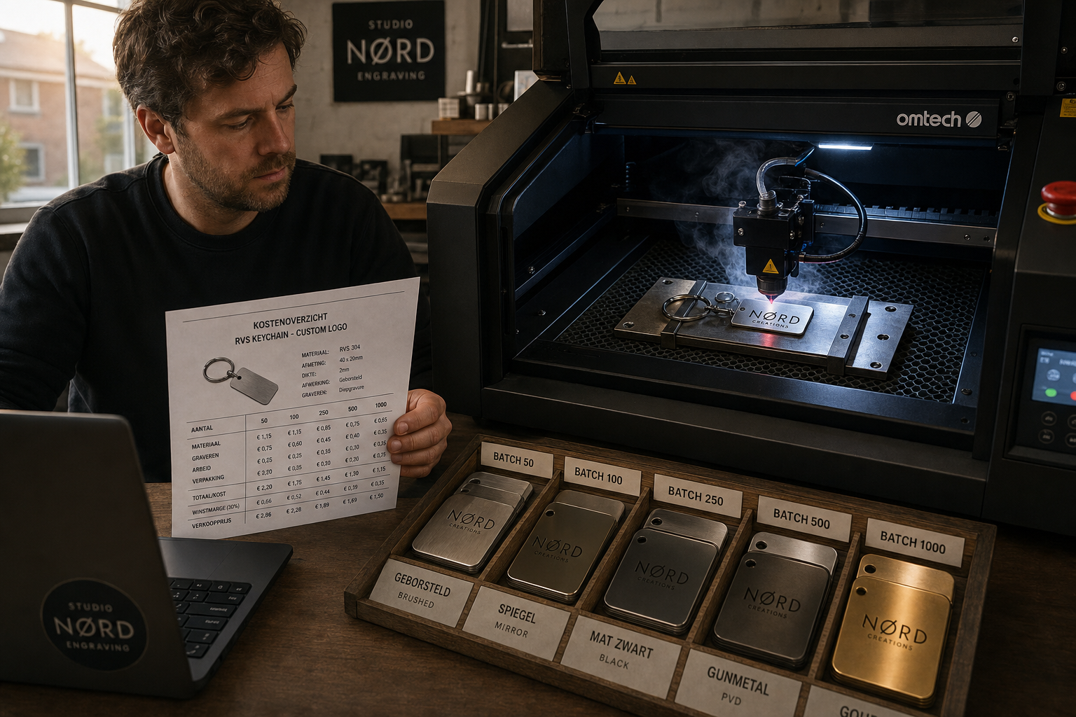 Wat kost lasergraveren gemiddeld en welke factoren (ontwerp, oplage, machine-instelling en nabewerking) bepalen de prijs?