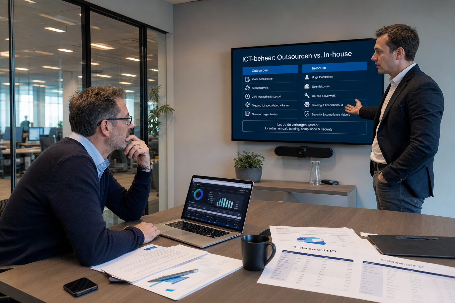 Wanneer is het verstandig om ICT-beheer uit te besteden in plaats van een interne IT-afdeling op te bouwen, en welke kostenposten worden vaak onderschat?